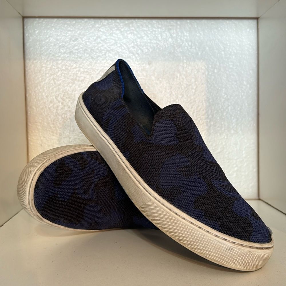 Rothy's Womens The Original Slip On Low Top Sneakers Blue Camo Knit Casual